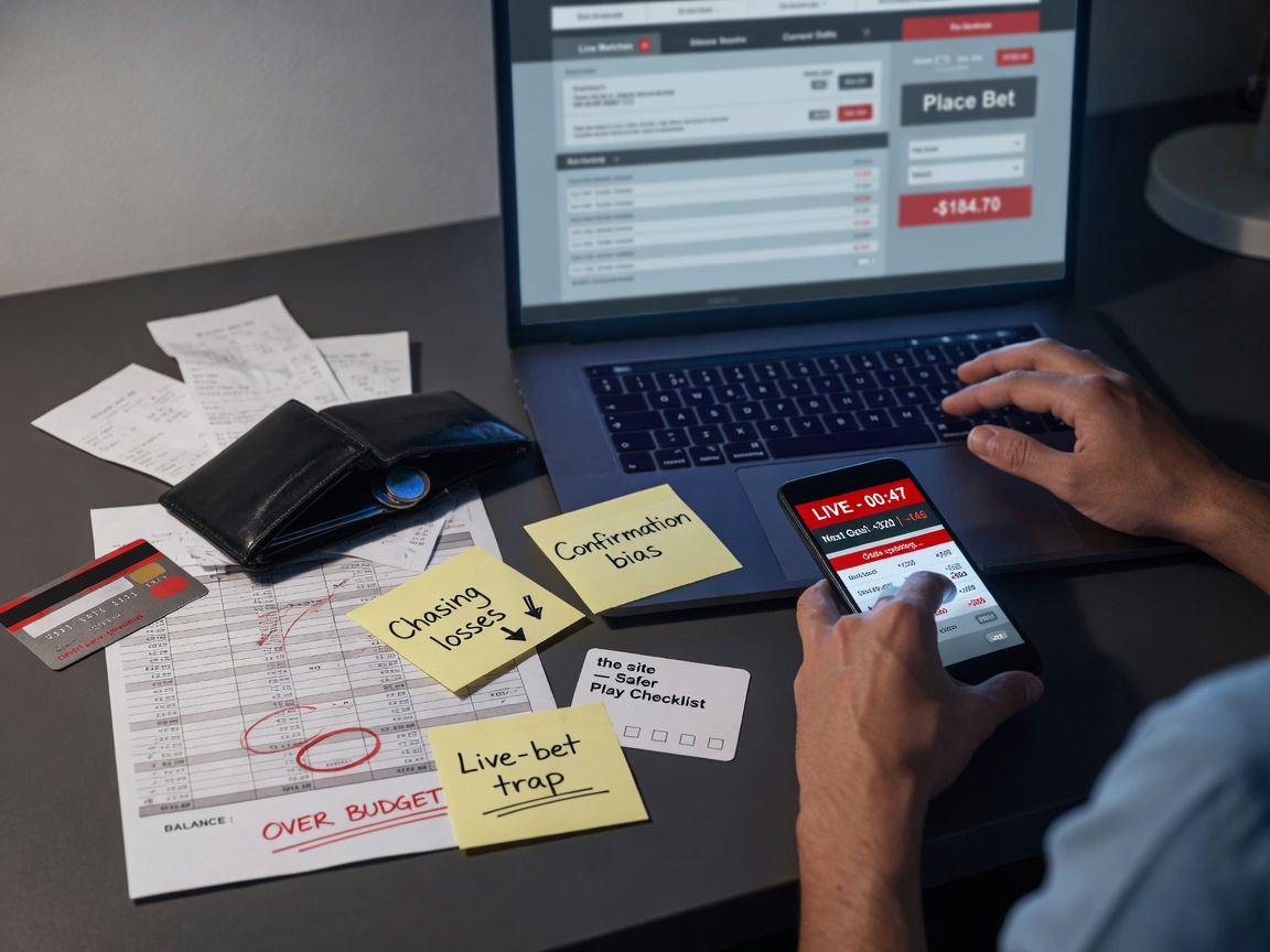 Photographic top-down flat lay on a dark desk: a laptop with a generic, logo-free
