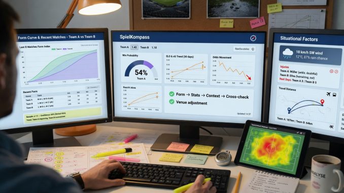 Photographic top-down flat lay of an analyst’s workspace for evaluating sports events on a